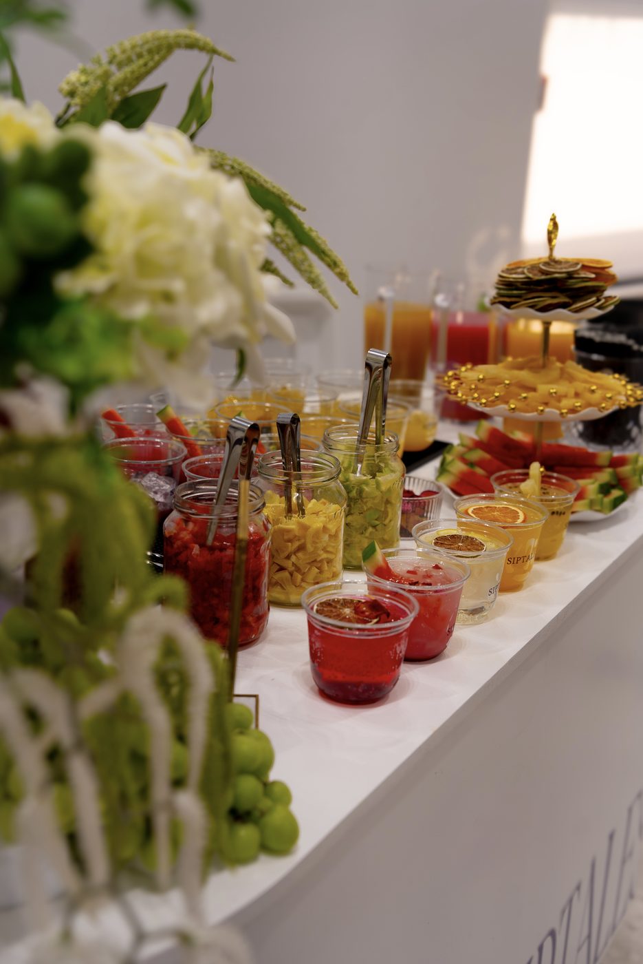 Styled mocktail display with fresh fruit