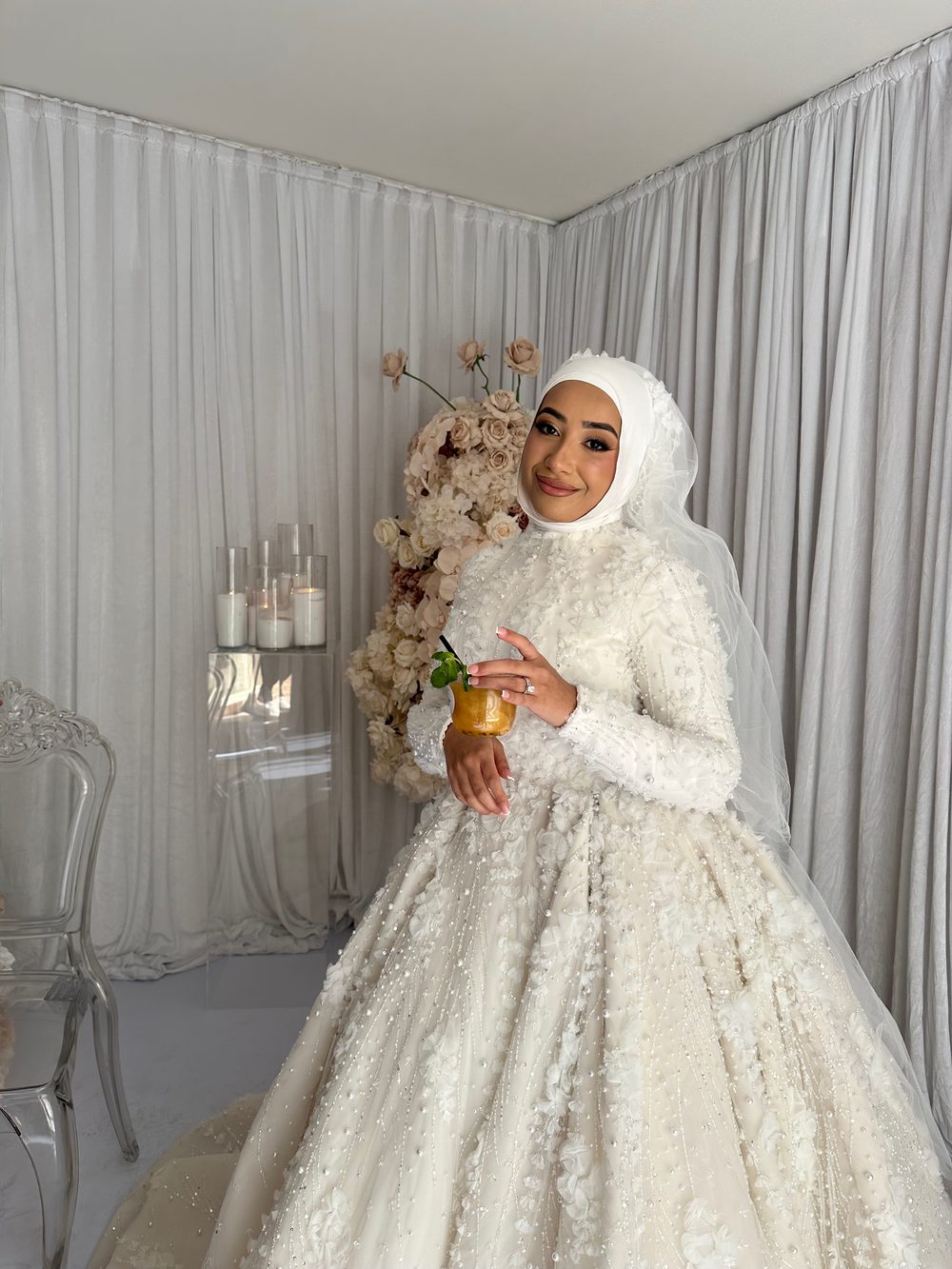 Bride enjoying a SipTales mocktail