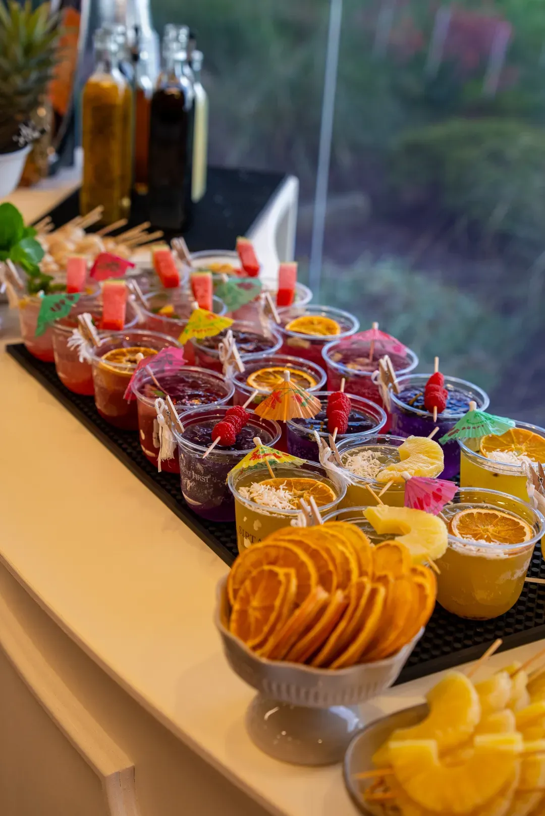Festive mocktails with dried orange garnish