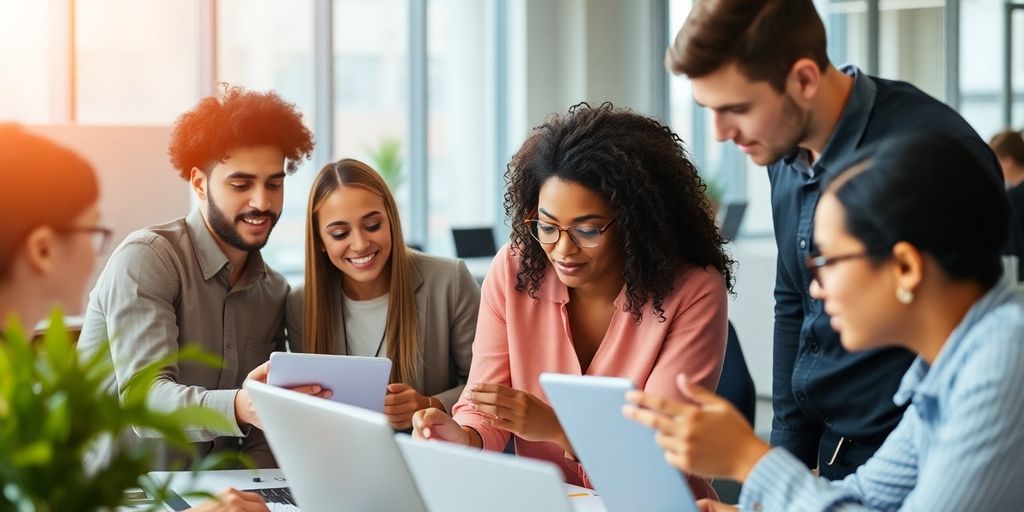 Junge Fachkräfte arbeiten zusammen in einem modernen Büro.