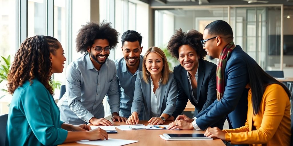 Verschiedene Fachleute arbeiten zusammen in einem modernen Büro.