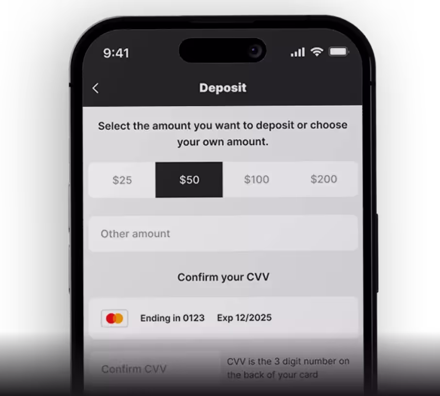 iPhone displaying deposit options