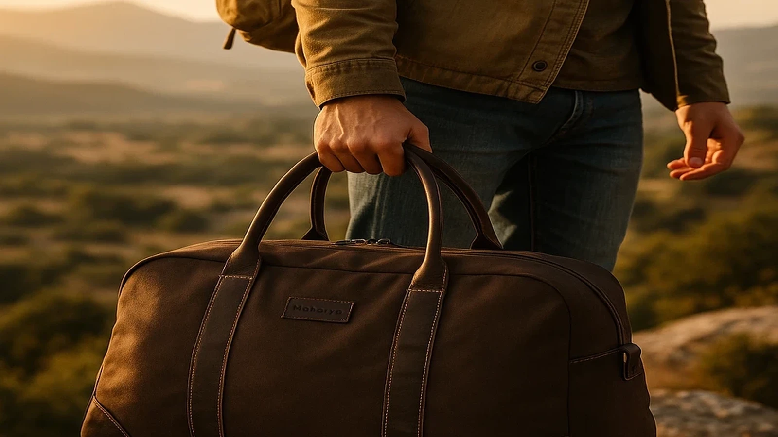 Maharya men's leather weekender bag from the Voyager Collection in espresso brown – durable travel duffle for short getaways and adventure