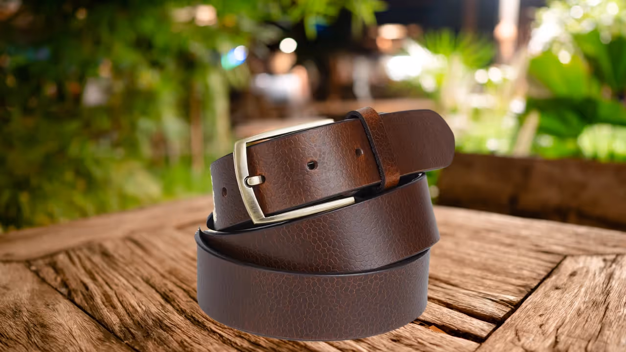 Maharya men's leather belt from the Terra Collection in chestnut brown – classic accessory with polished buckle for timeless style