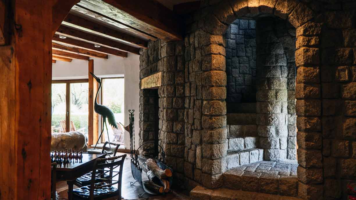 Fishing lodge stone door