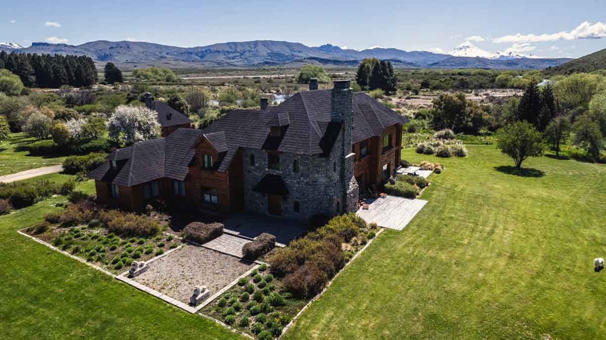 Fishing lodge front drone