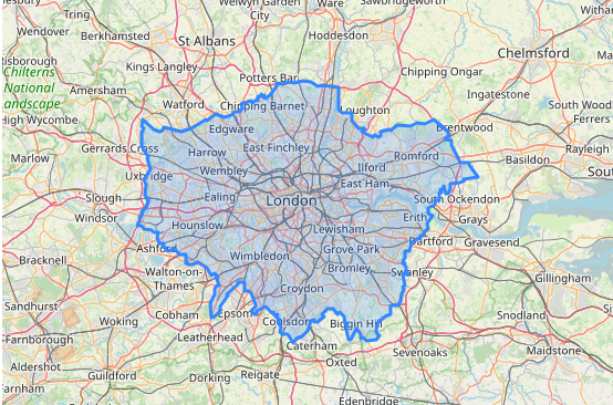 a map showing the boundaries of London