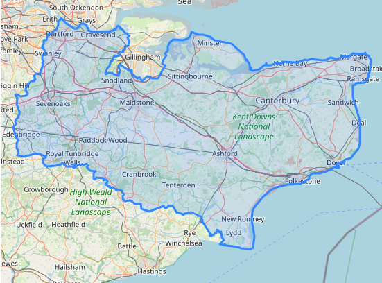 a map showing the boundaries of Kent