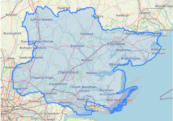 a map showing the boundaries of essex