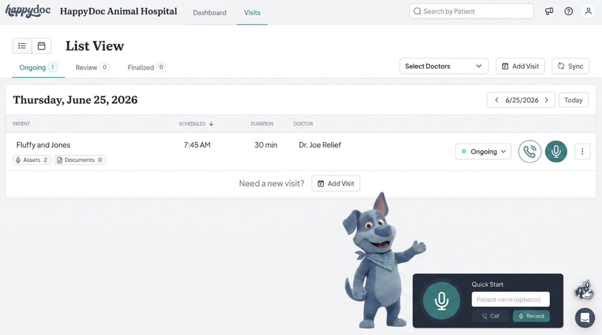 HappyDoc Call Capture Quick Start Example Screenshot