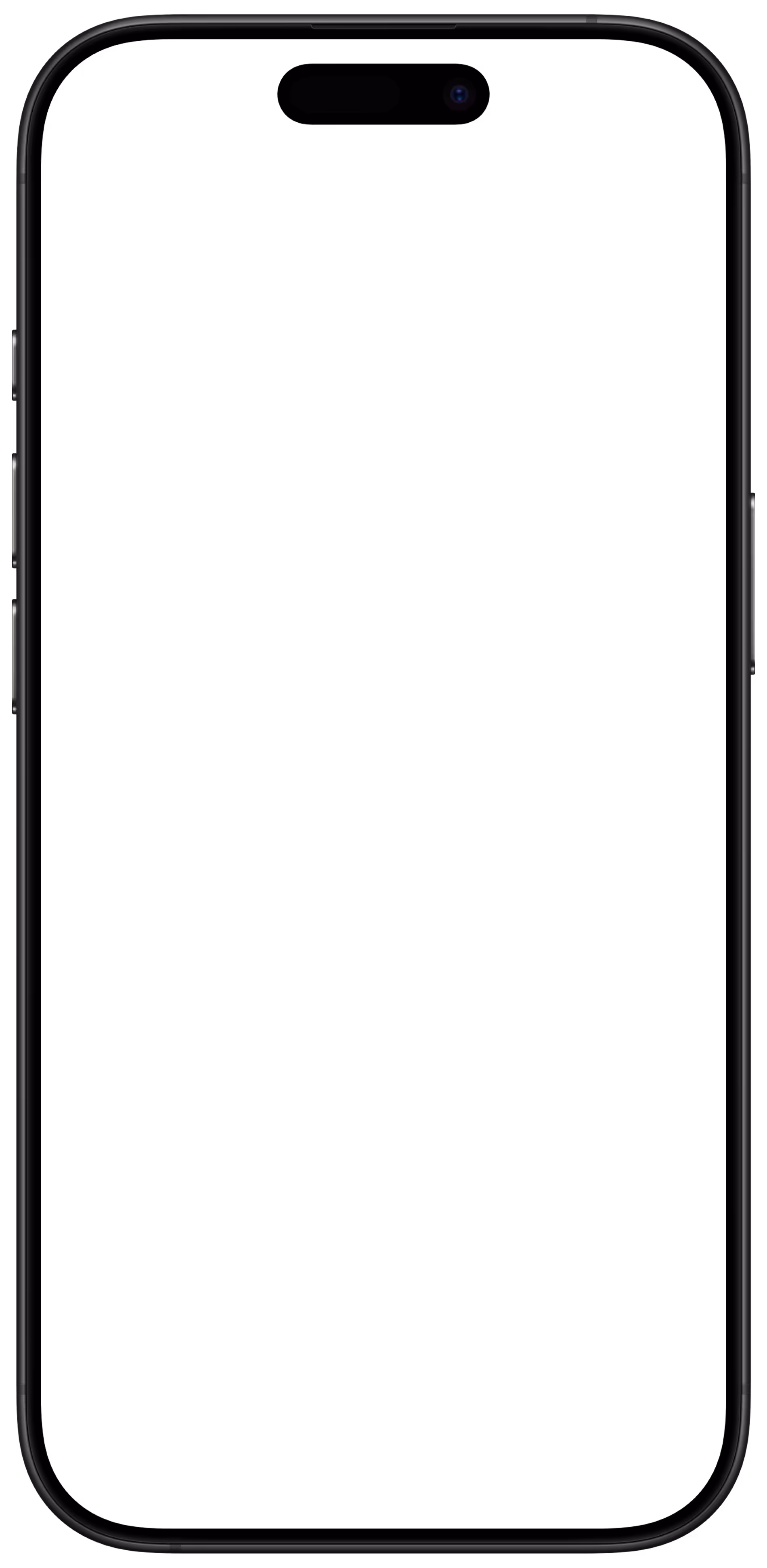 Front view of a black titanium iPhone 16 Pro with a blank screen.