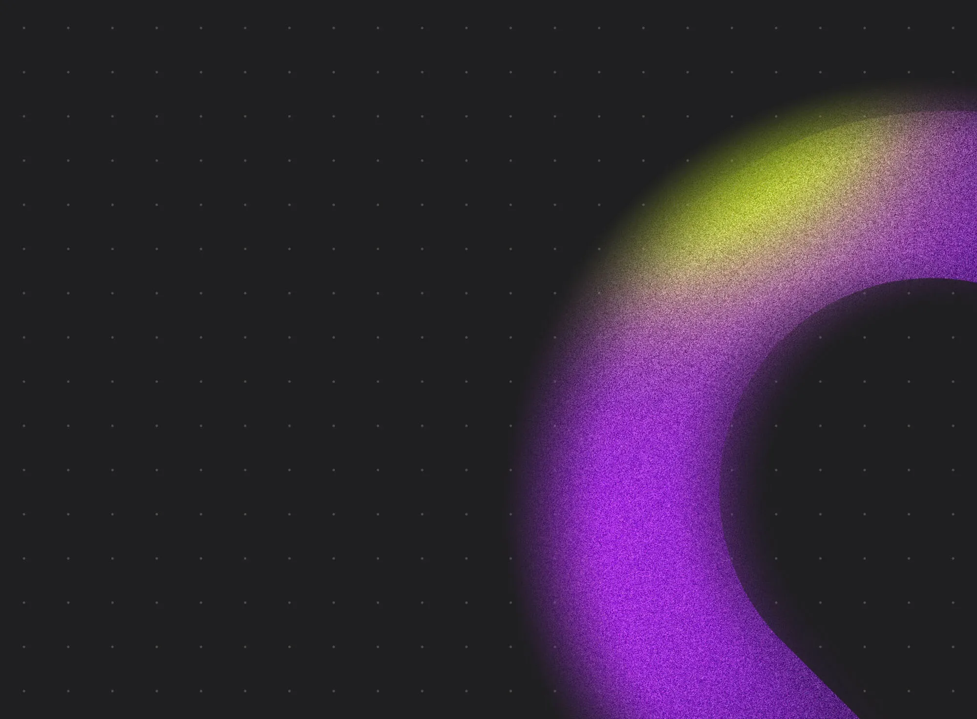 This image shows a dark background with a grid of small, faint dots. To the right of the image is a large, curved shape that appears to be part of a ring or arc. This shape has a color gradient, going from yellow at the top to purple at the bottom. The gradient is smooth and the colors flow into each other, creating a visually pleasing effect.