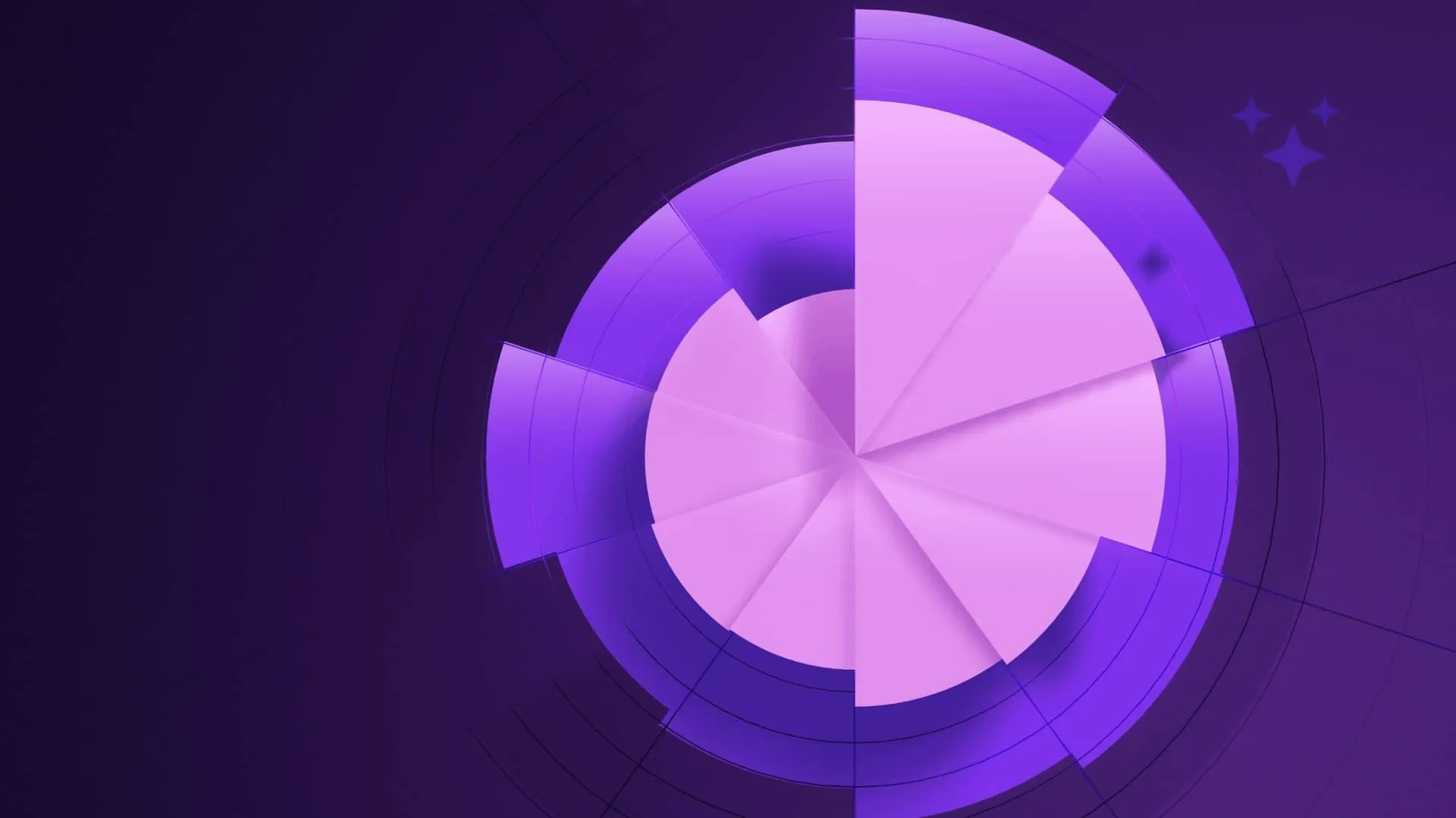 Abstract circular chart with layered purple and pink translucent segments on a dark background.