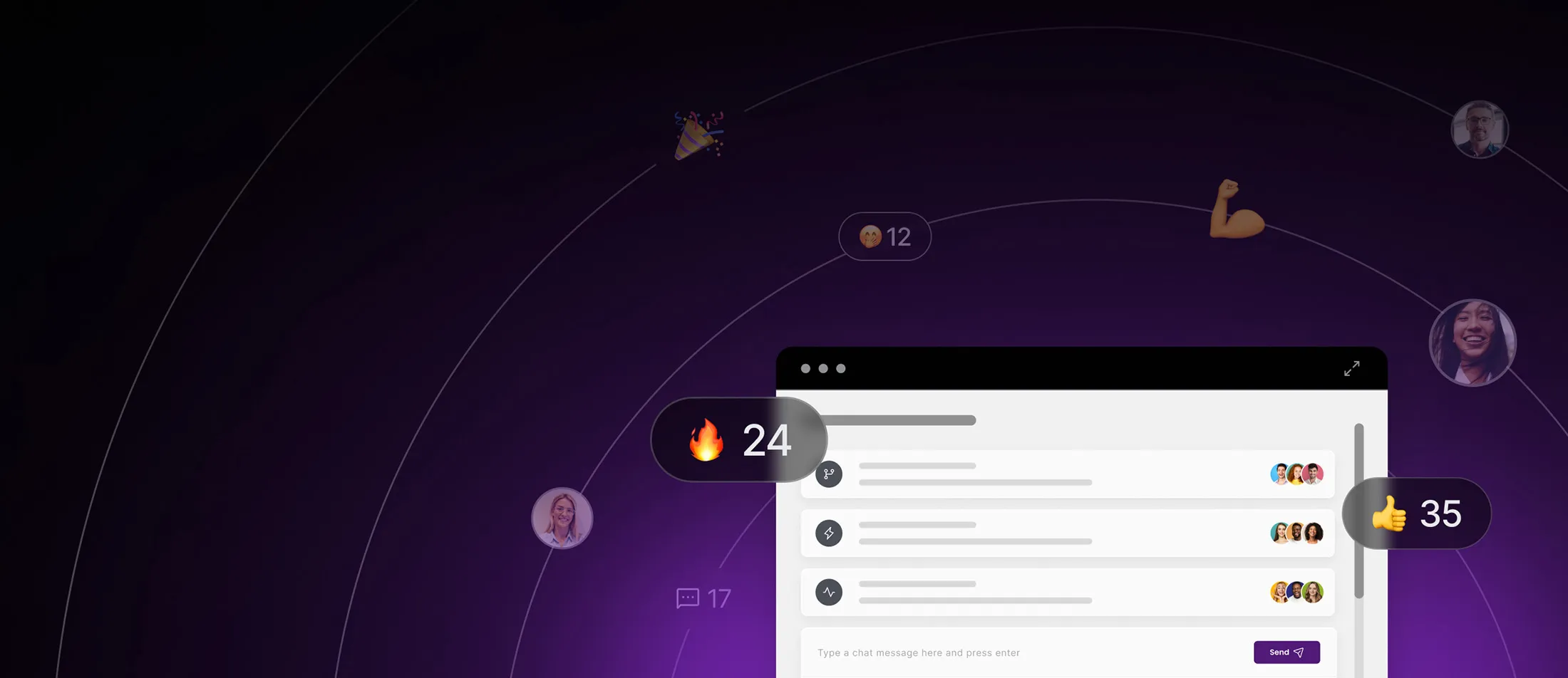 A promotional graphic for joining a Data Visualization Community. There is a stylized illustration of a community chat interface with user avatars, reaction icons (like fire, thumbs-up, and flexing arm emojis).