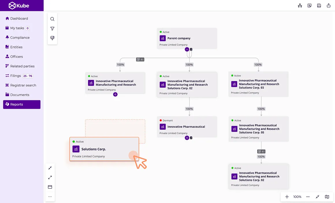 User interface depicting entity diagram presenting drag and drop feature.