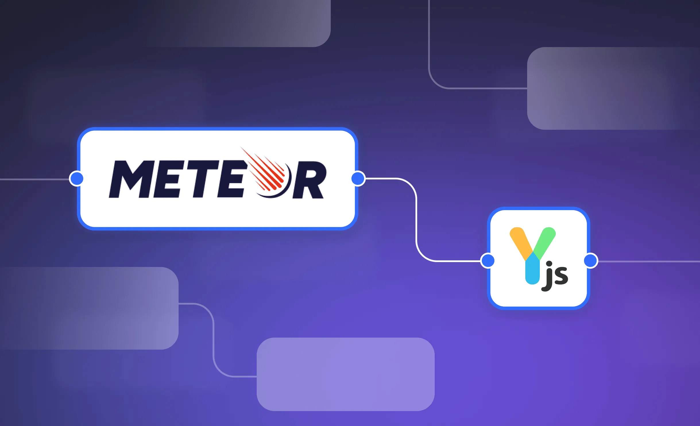 Meteor and Yjs logos connected by diagram lines on a purple abstract background.