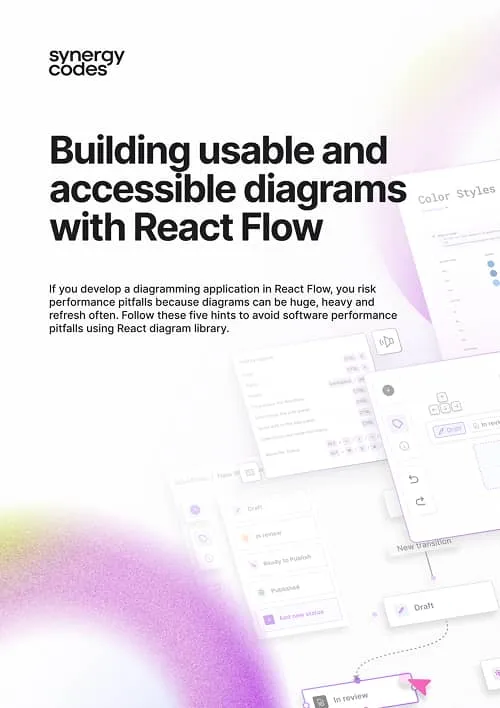Title page for a guide on building usable and accessible diagrams with React Flow, featuring a faint background of diagram interface elements.