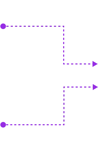 Two purple dashed arrows branching from circles on the left and pointing right, representing parallel data flows or connections in a diagram.