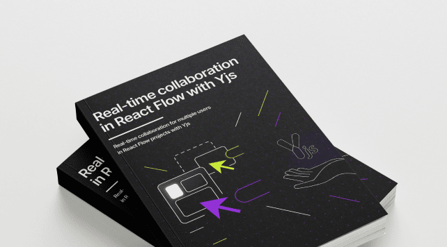 Book cover titled "Real-time collaboration in React Flow with Yjs" featuring arrows and collaboration icons.
