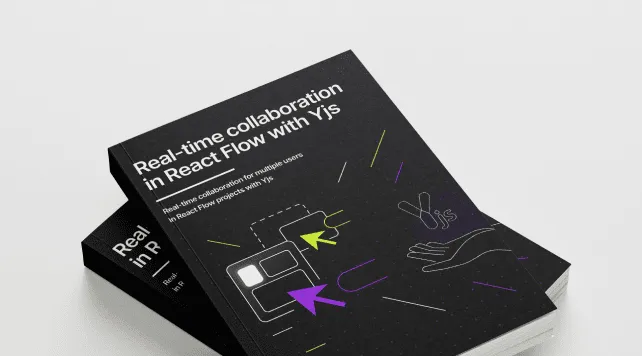 Book cover titled "Real-time collaboration in React Flow with Yjs" featuring arrows and collaboration icons.