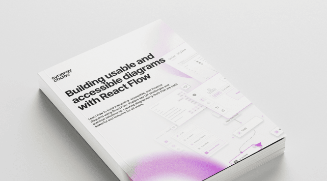 Book cover titled "Building usable and accessible diagrams with React Flow" with light interface illustrations.