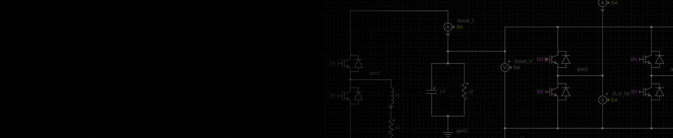 Circuit diagram with resistors, capacitors, diodes, and labeled electrical components on black background.