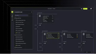 Dark-themed software interface showing hierarchical device connections and configuration options.