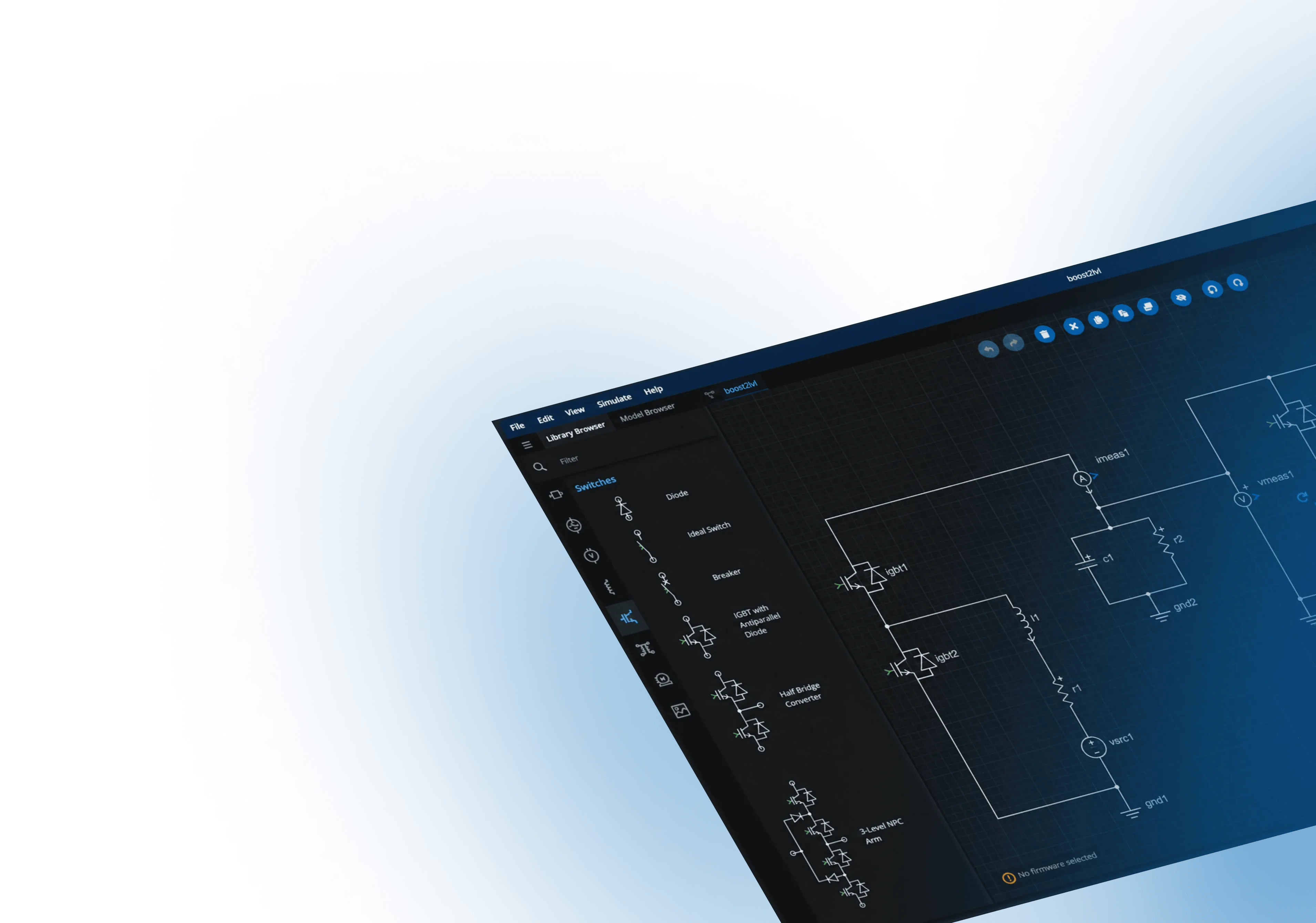 Digital interface displaying an electrical schematic with circuit symbols and component connections.
