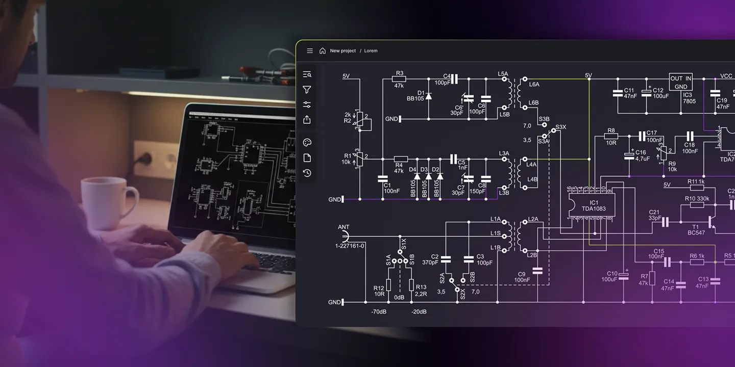 Dark-themed software interface showing hierarchical device connections and configuration options.