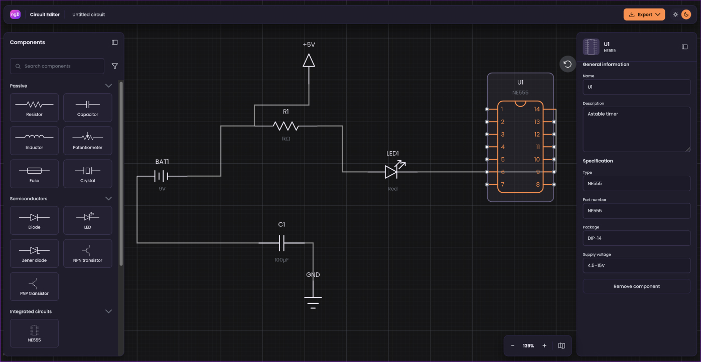 Circuit design software UI