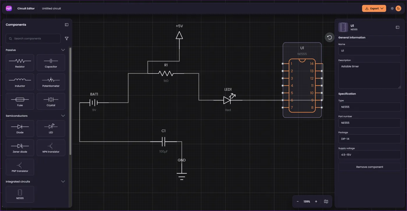 Circuit design software UI