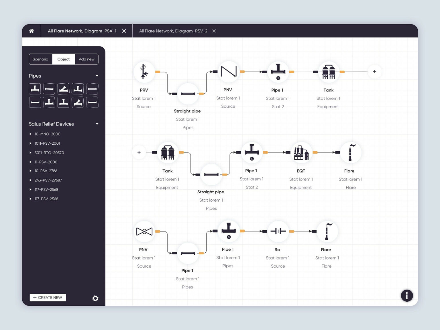 custom P&ID sofware user interface showing P&ID symbols