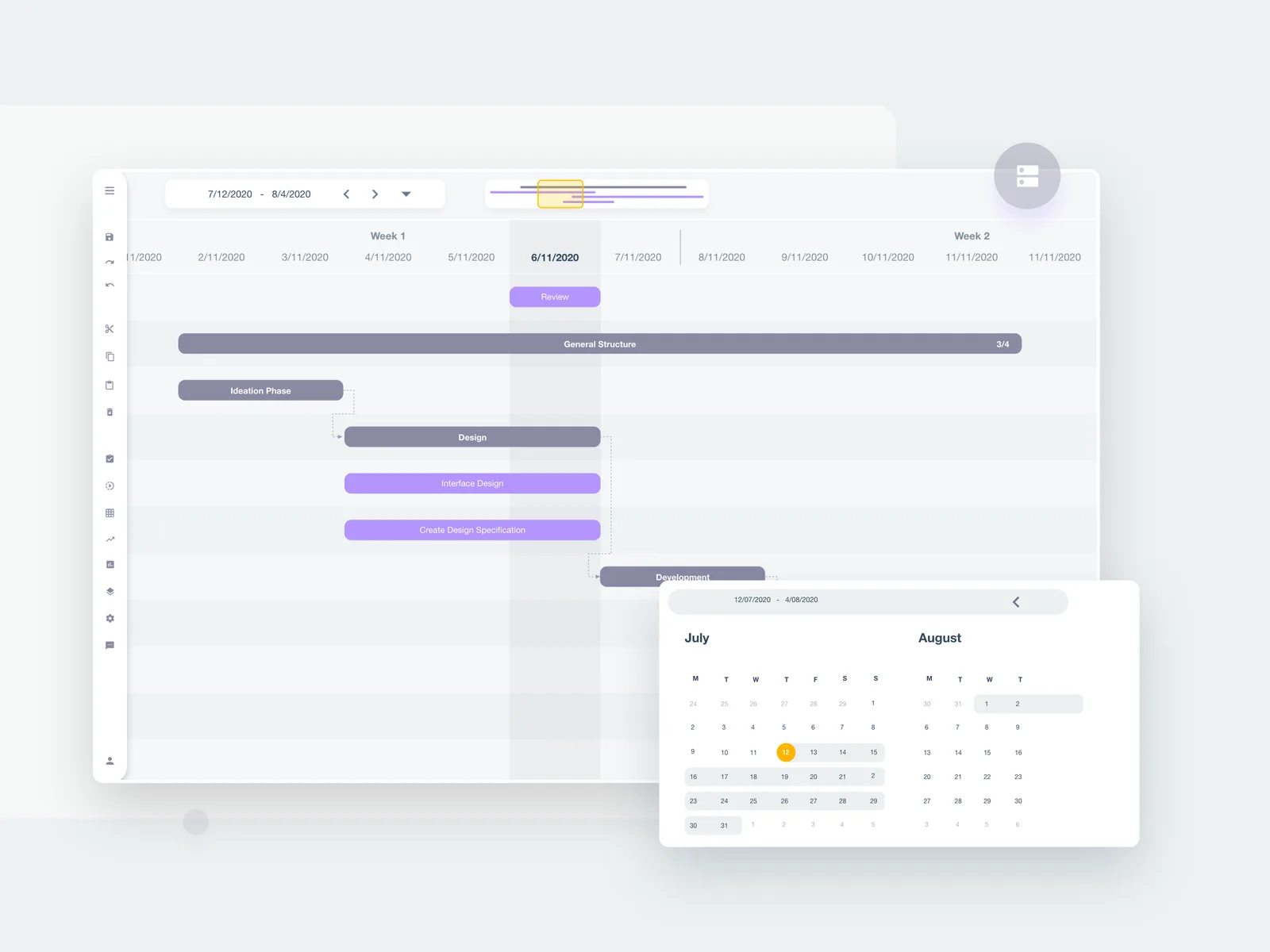 An example of a gantt chart with a calendar view