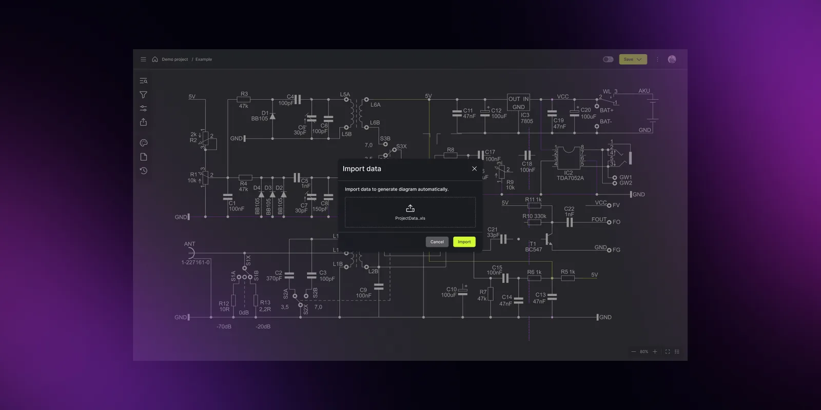 Electrical engineer using a custom schematic editor to design and review circuit diagrams