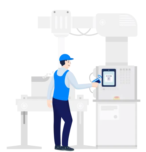 Worker using passwordless authentication system at industrial kiosk