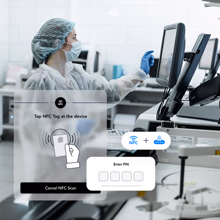 Healthcare worker authenticating at a shared terminal using contactless access, no personal device required