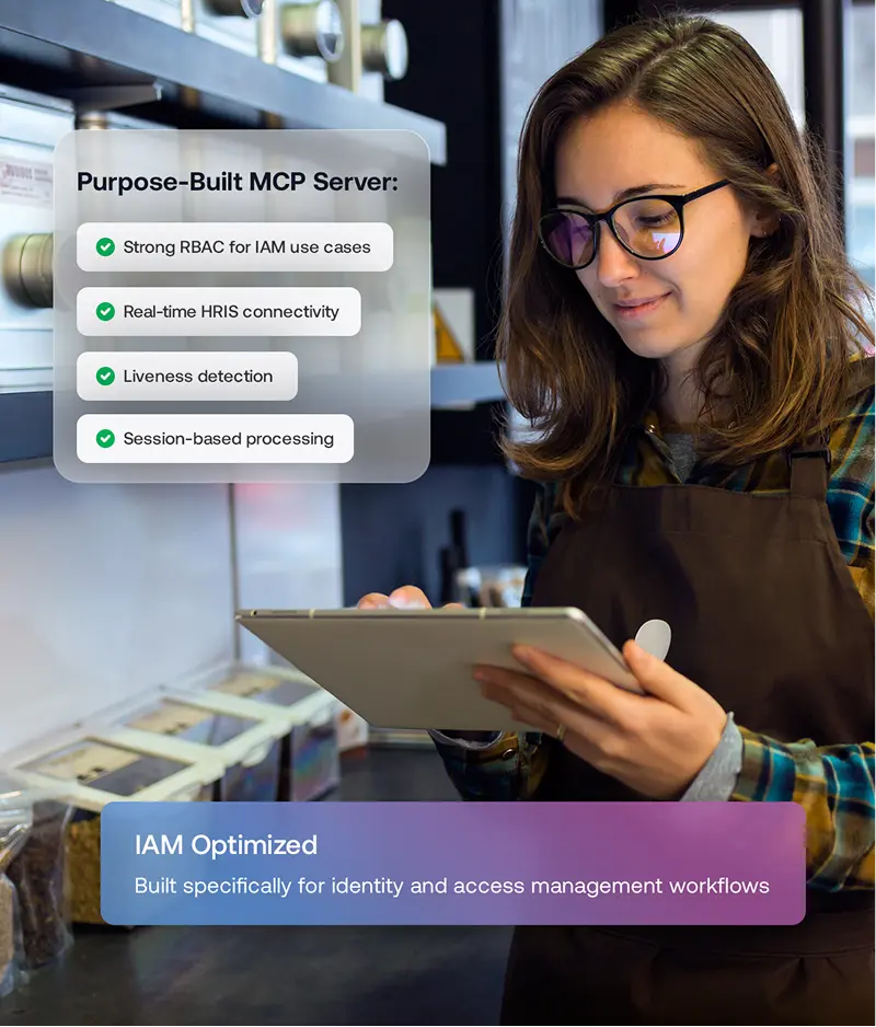 Worker using tablet for IAM identity verification workflow
