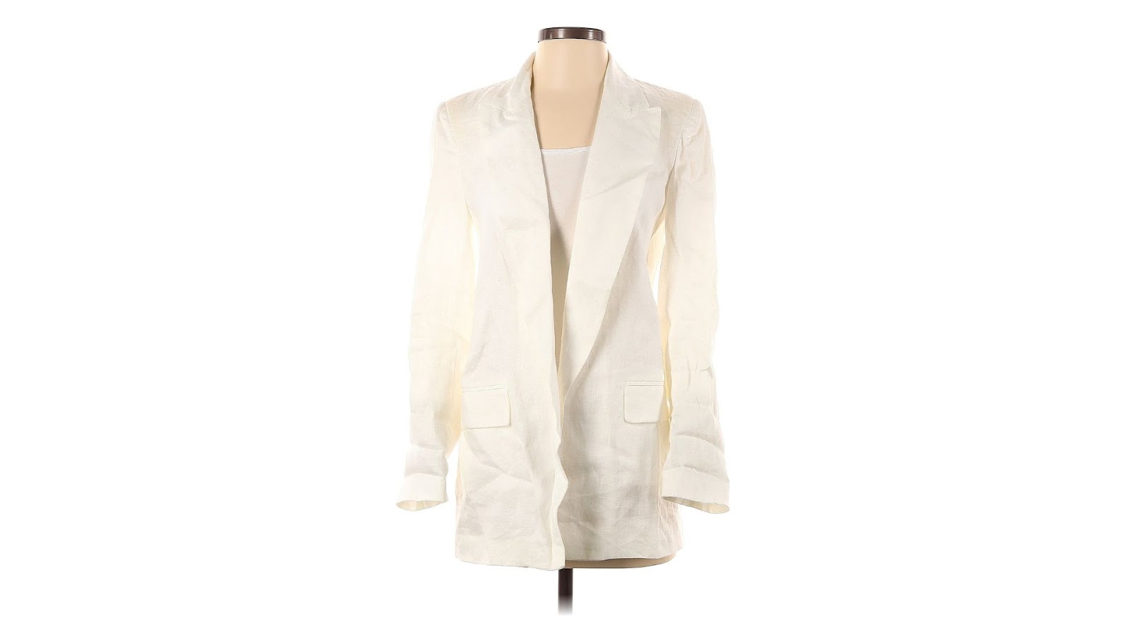 A white linen blazer on a torso-only mannequin.