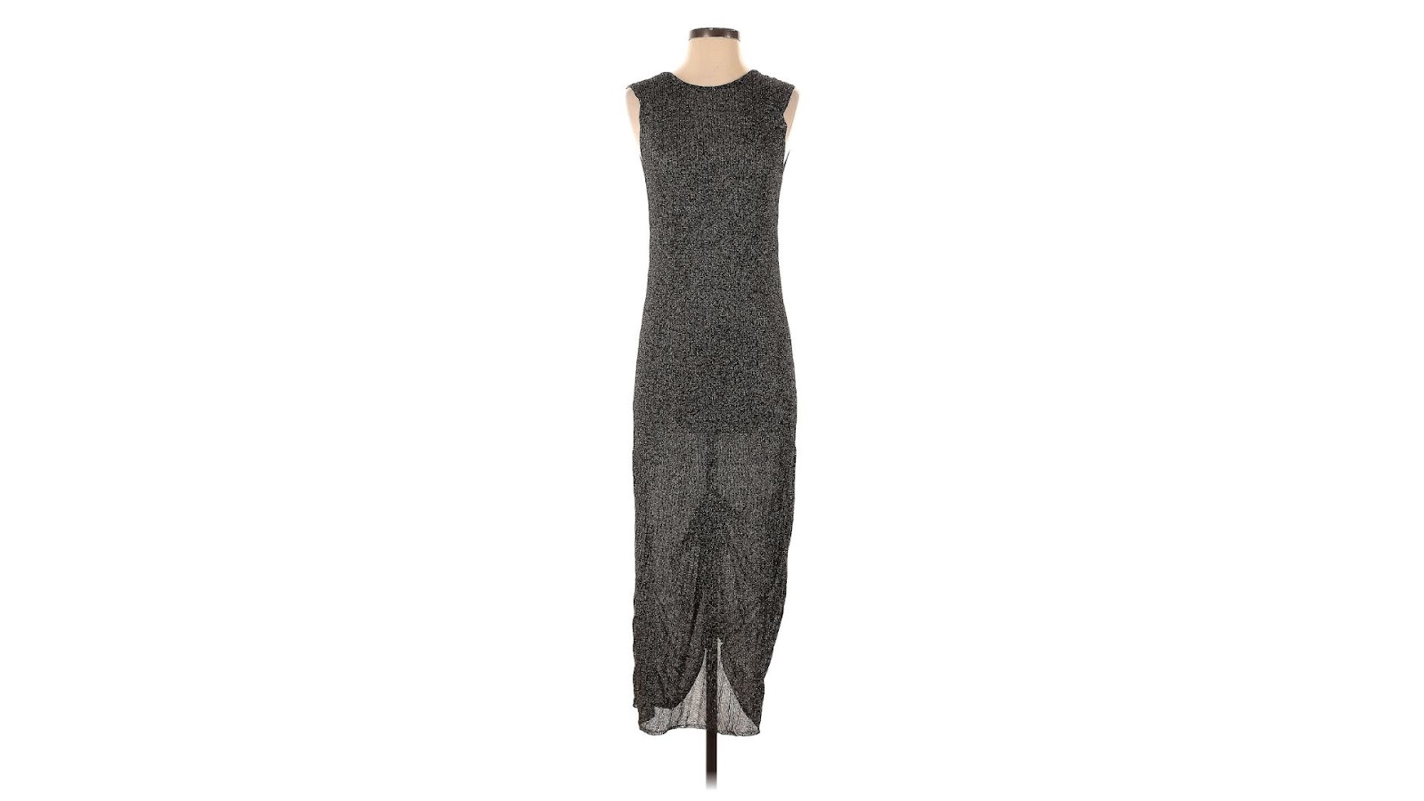 A black knit dress on a torso-only mannequin.