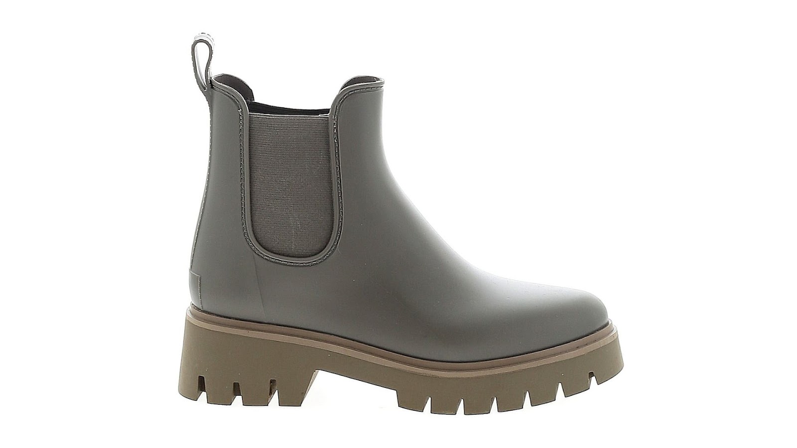 A gray Chelsea boot on a white background.