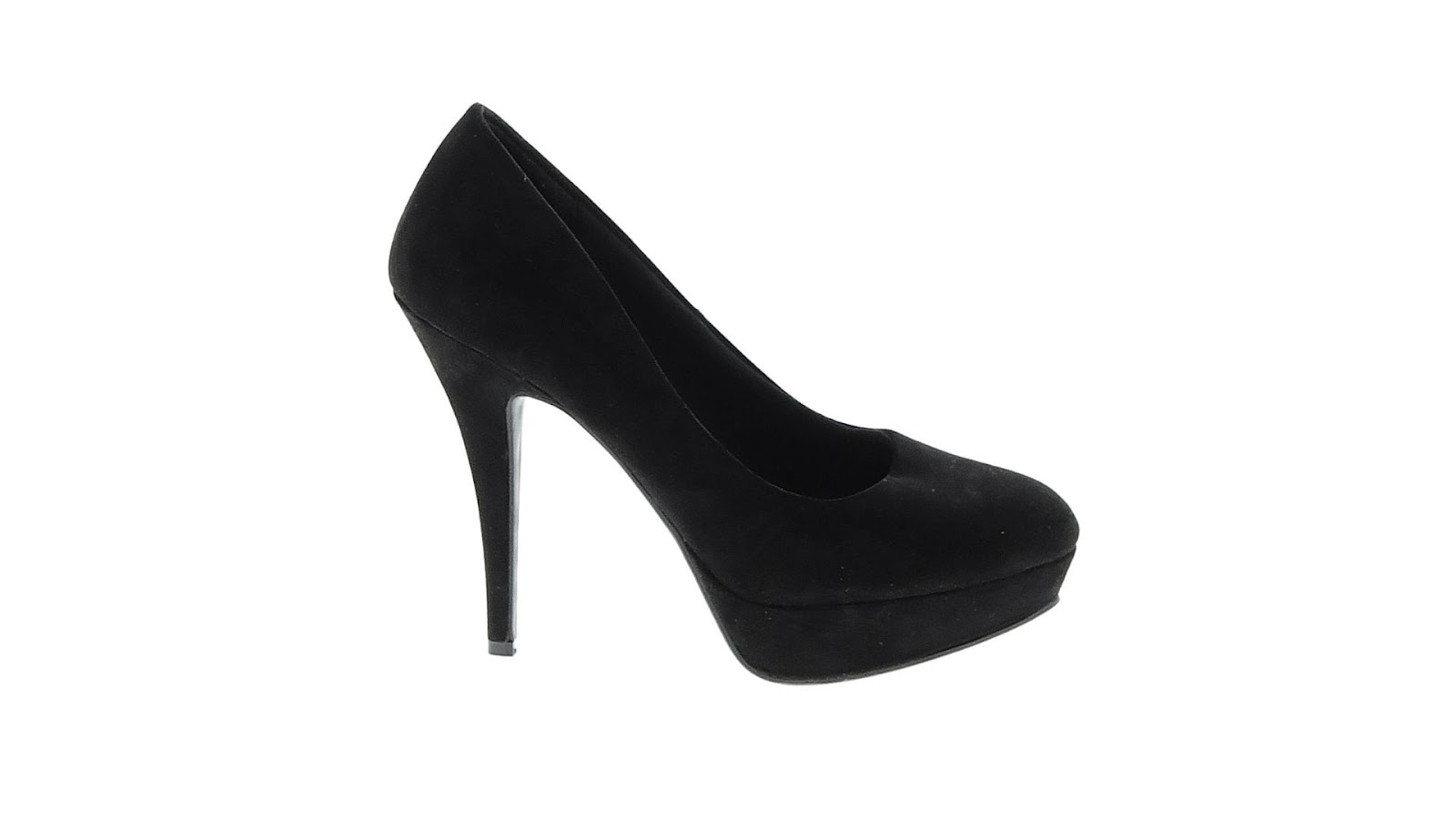 [A black classic high-heeled shoe.