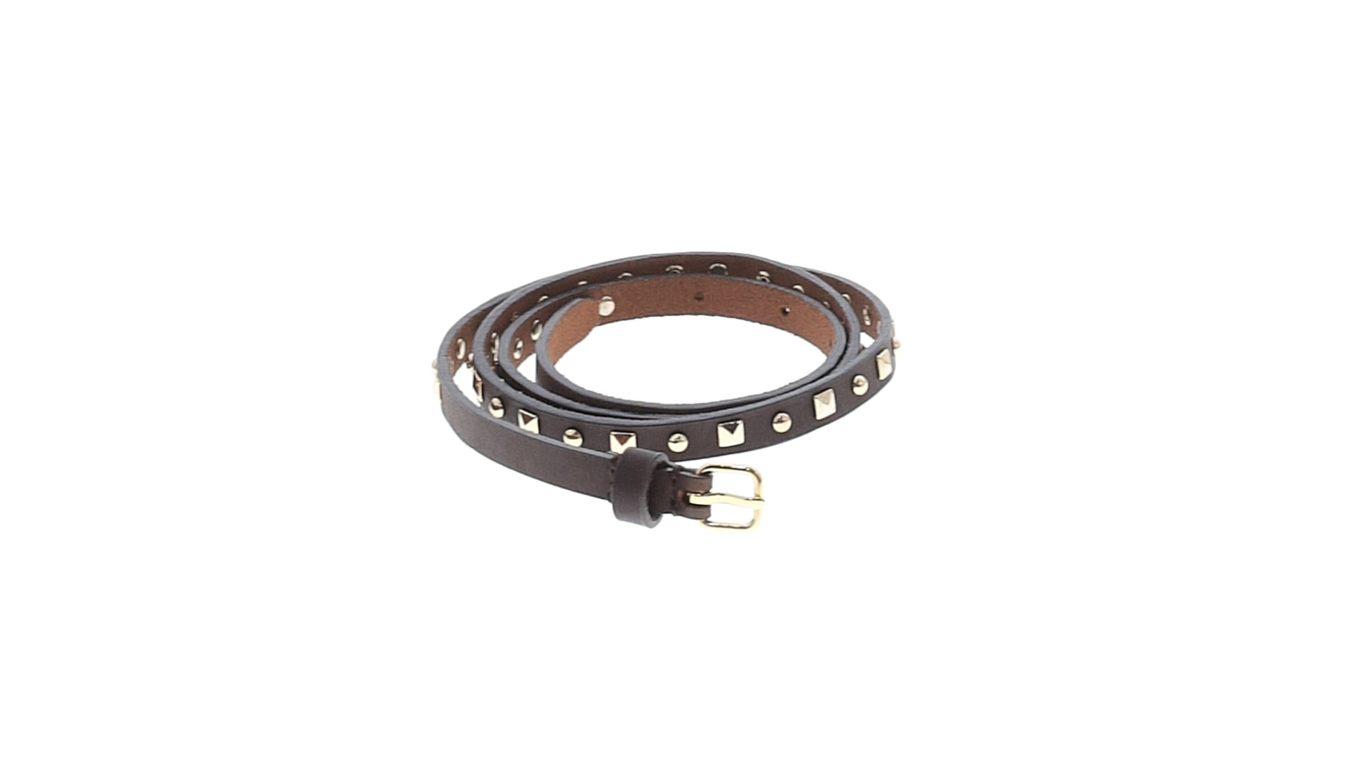 A brown leather studded belt