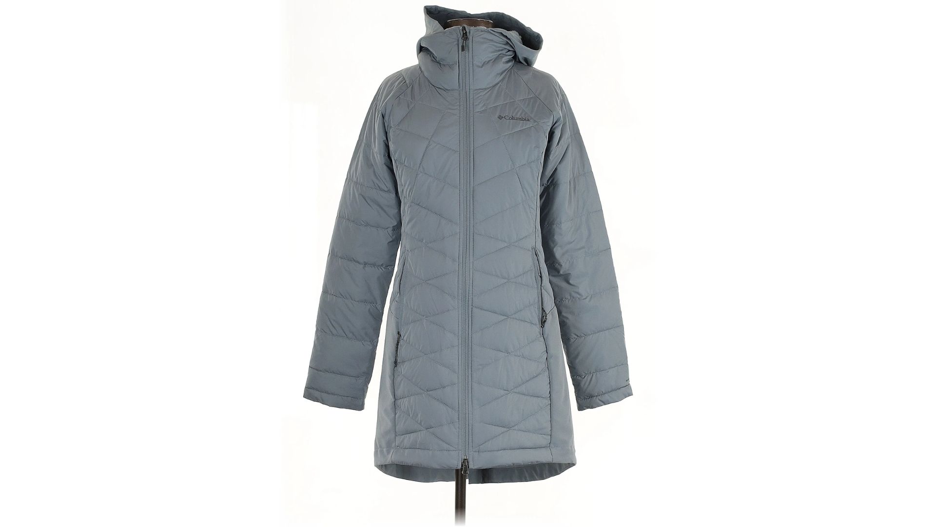 A gray Columbia snow jacket on a mannequin.