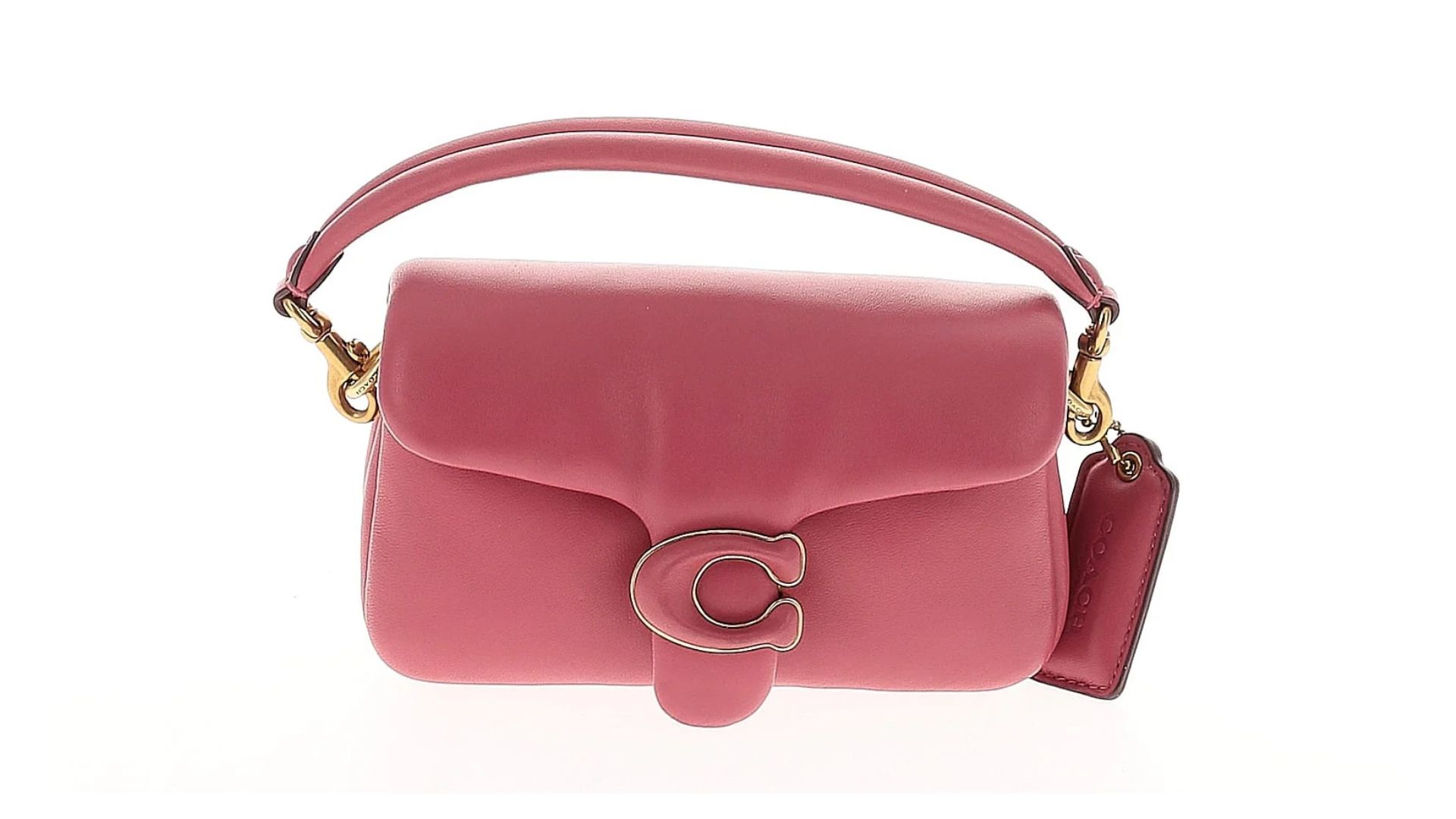 A pink Coach Tabby Pillow Shoulder Bag.