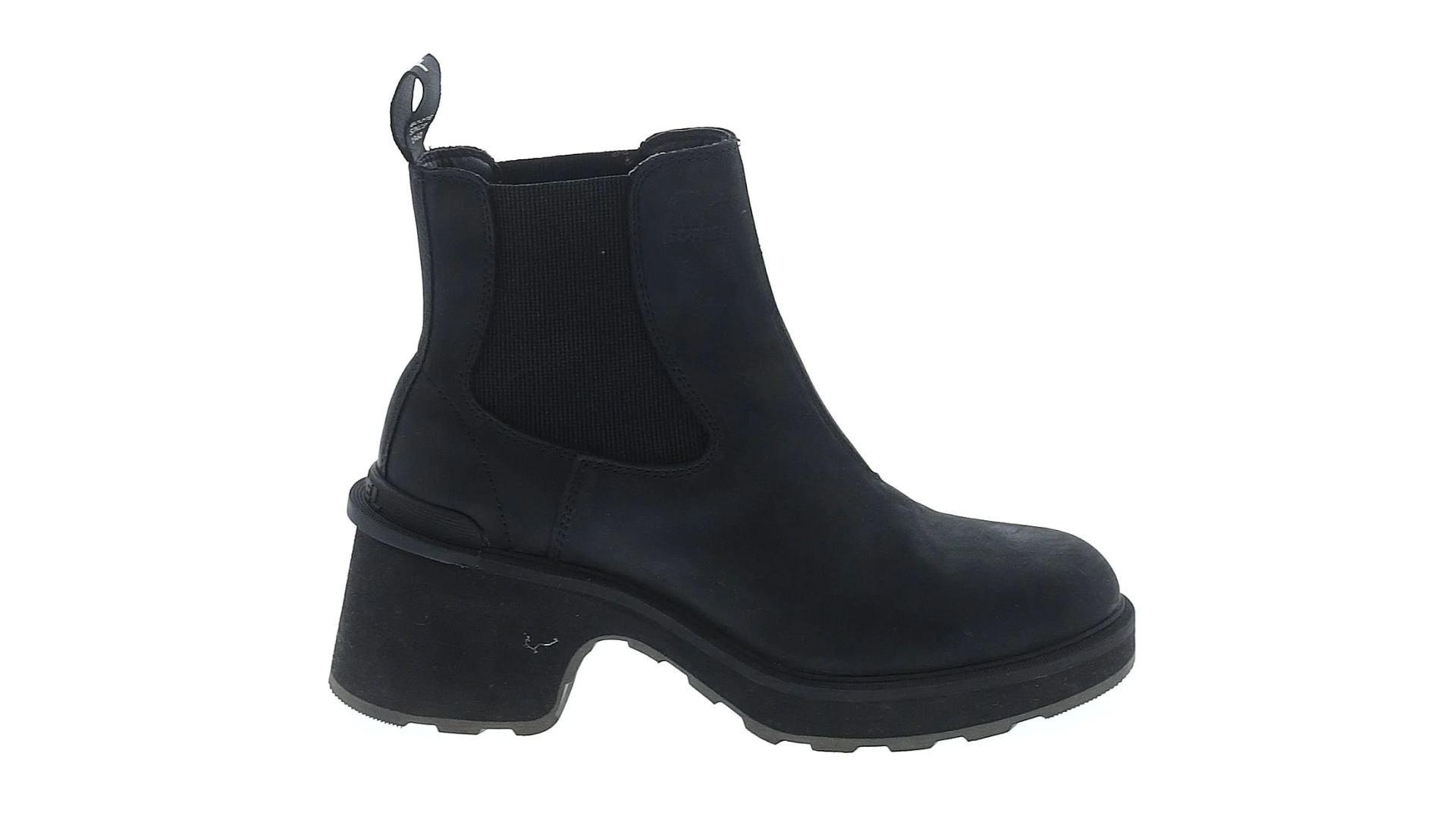 A black Sorel Chelsea boot.