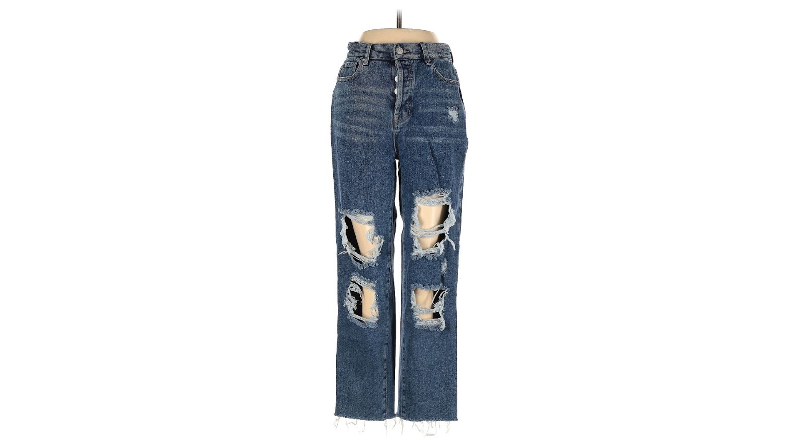 A pair of ripped blue boyfriend jeans from PacSun.