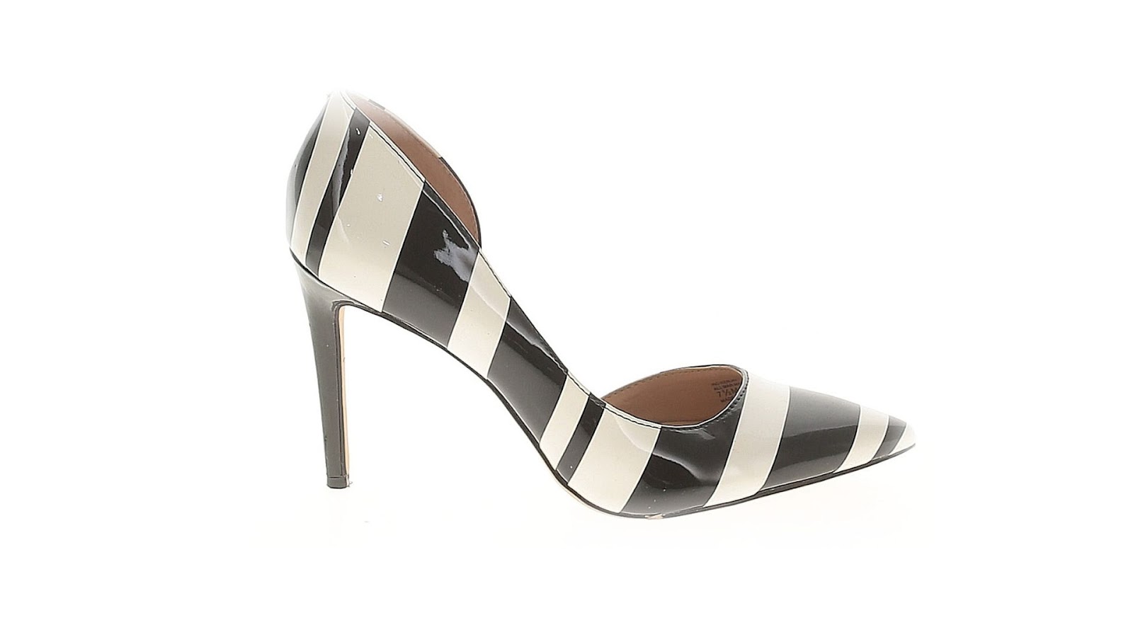A black and white INC International Concepts strip printed high heel.