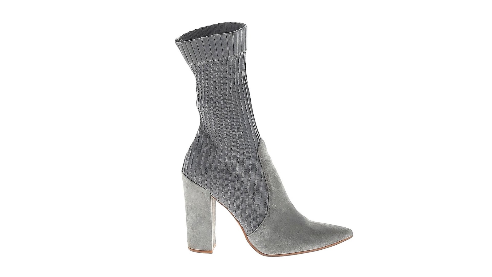 A gray Dolce Vita sock boot with a high heel.