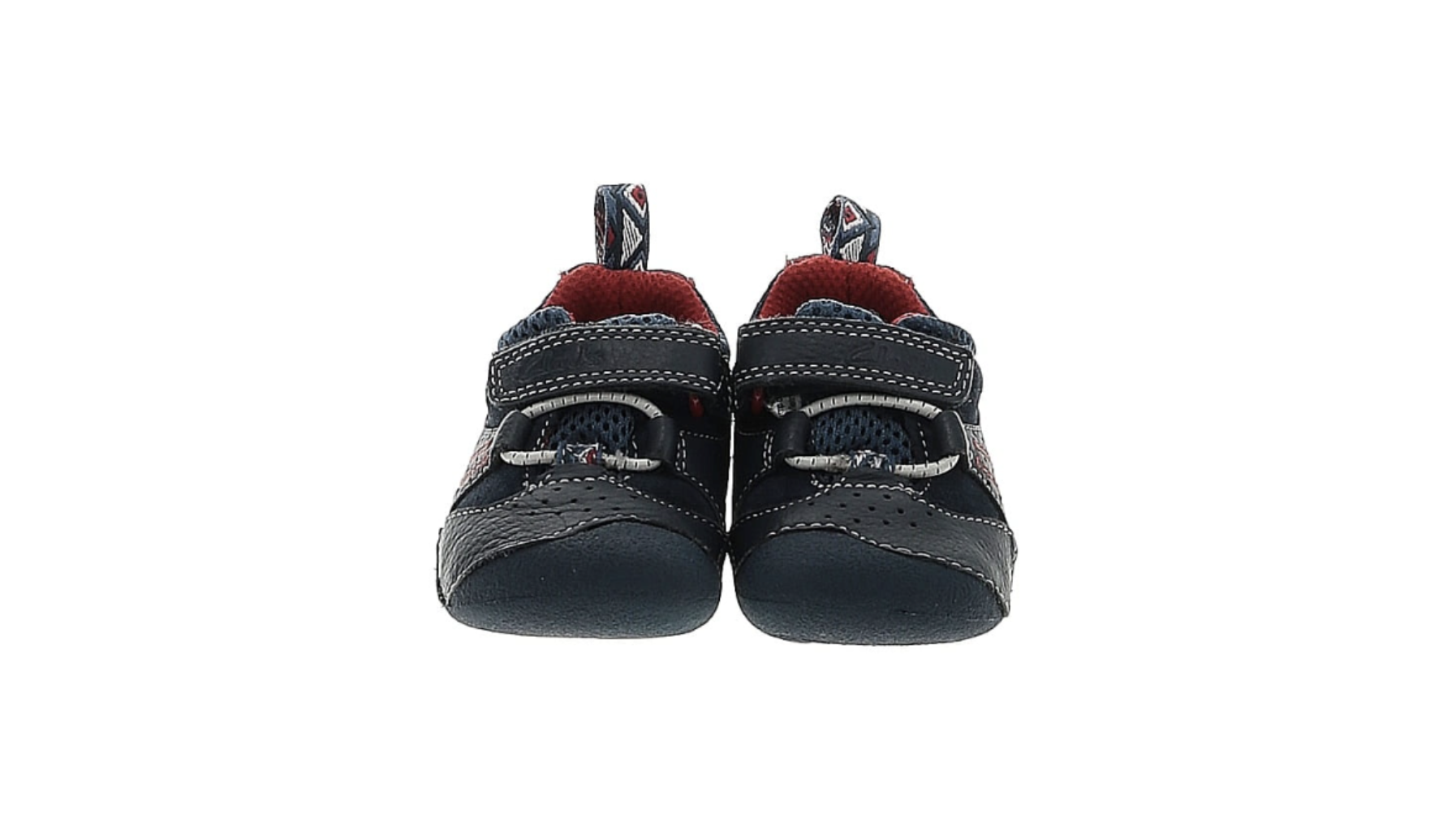 Blue baby wide toe box shoes with red interior.