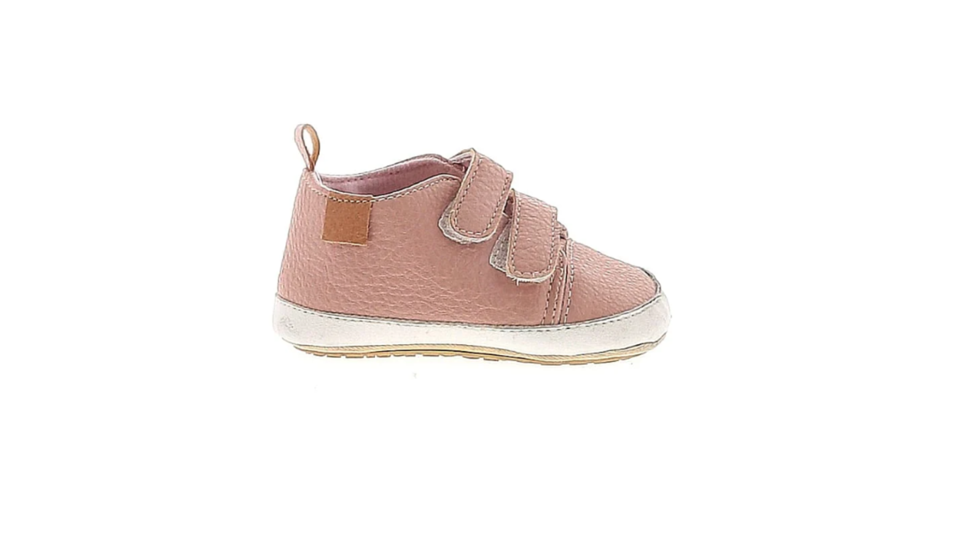 Pink shoes with velcro straps for a baby girl.